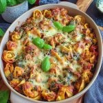 Tortellini met romige tonijnsaus en gesmolten kaas uit de oven