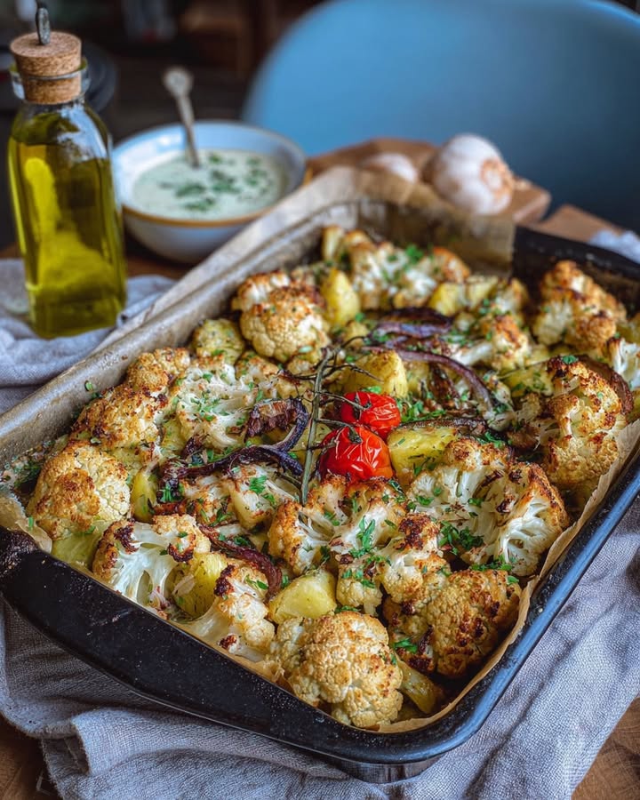 Traybake met bloemkool uit de oven voor een snelle maaltijd!
