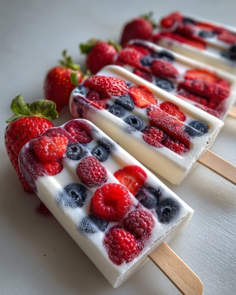 Bevroren yoghurtijsjes met rood fruit