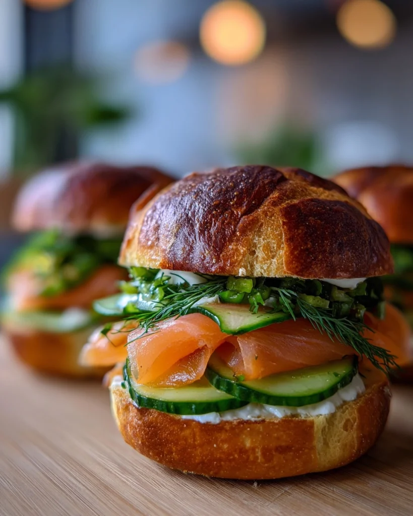 Broodje gerookte zalm met komkommer en dille
