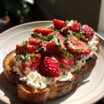 Bruschetta met ricotta, aardbei en basilicum