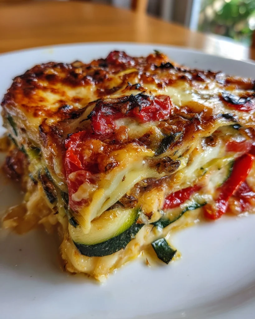 Courgettelasagne met gegrilde paprika en mozzarella