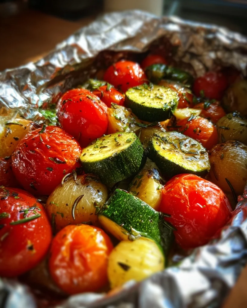 Gegrilde groentepakketjes met knoflook en rozemarijn