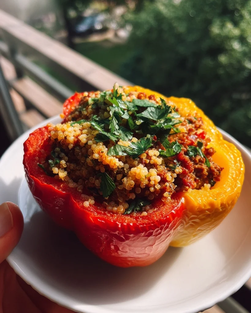 Gevulde paprika’s met gehakt, couscous en koriander zijn heerlijk!
