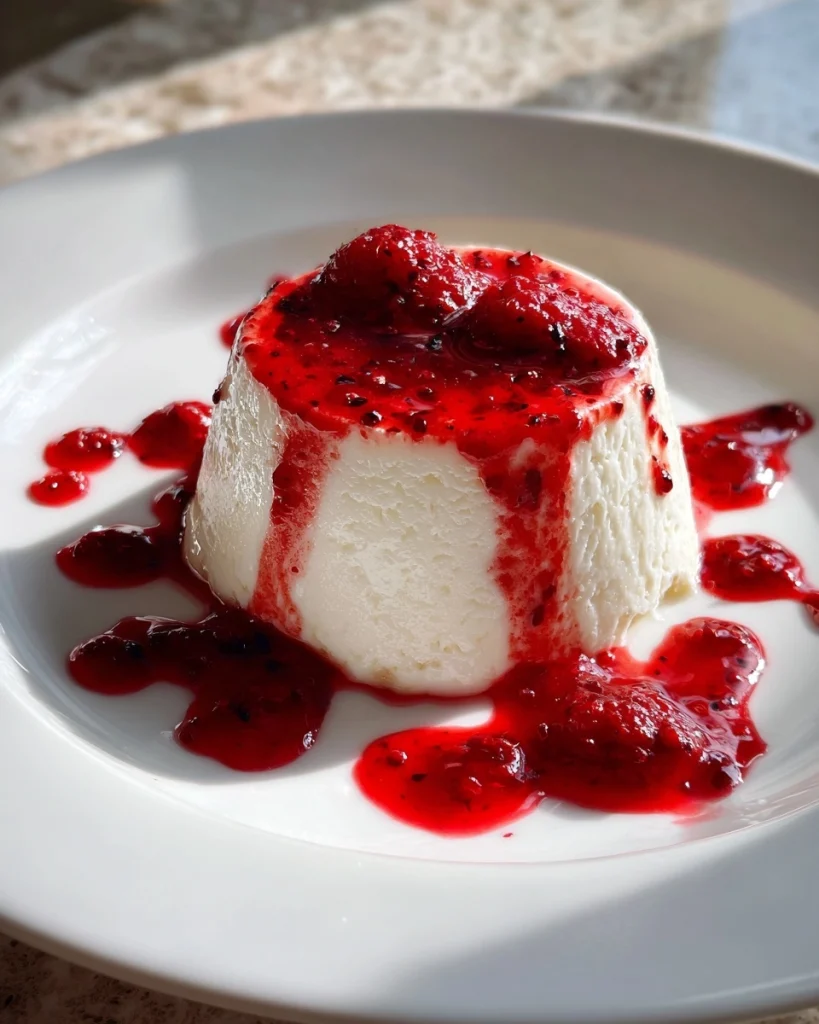 Griekse yoghurt panna cotta met frambozensaus