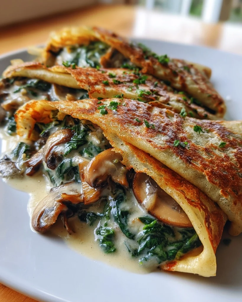 Hartige pannenkoek met spinazie en champignons