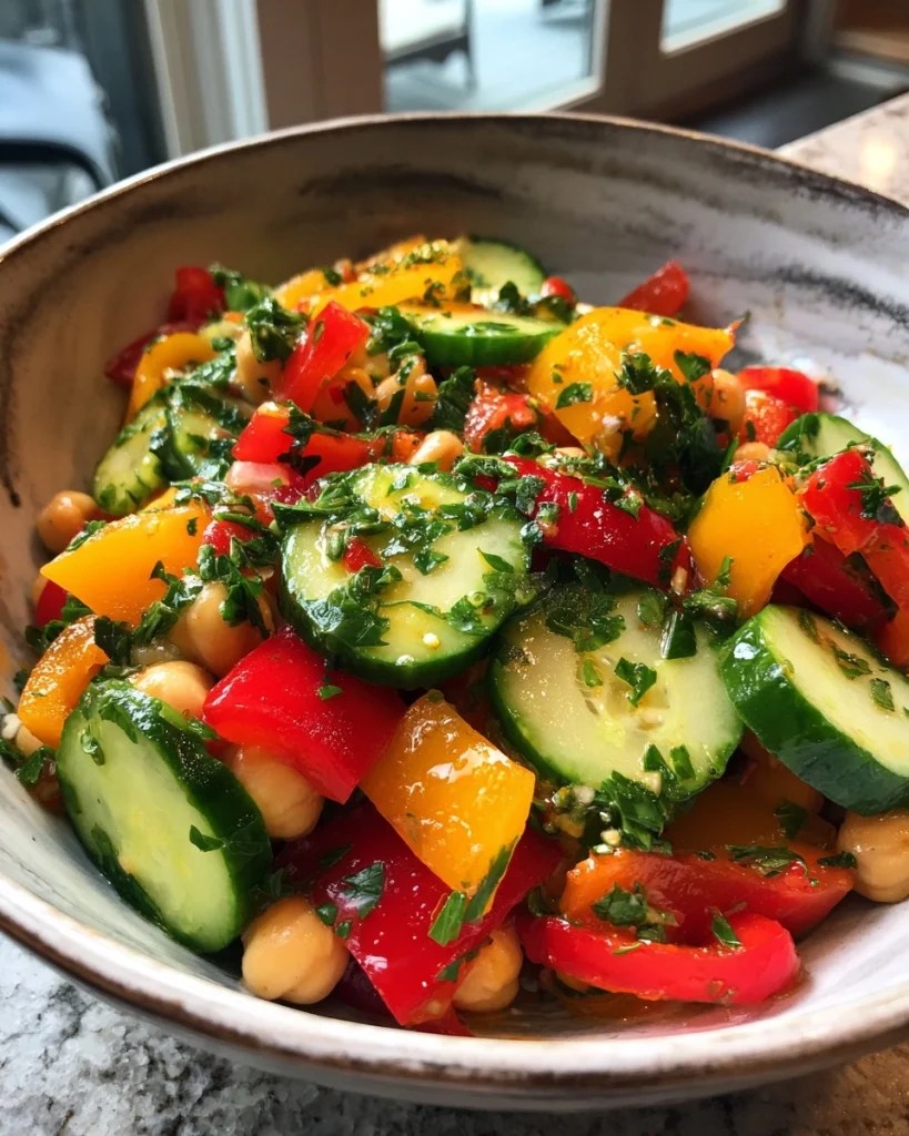 Kikkererwtensalade met paprika, komkommer en peterselie: Proef deze frisse, creatieve salade!