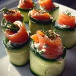 Komkommerrolletjes met gerookte zalm en dille-roomkaas