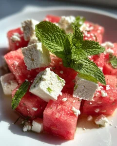 Minihapjes van watermeloen en feta