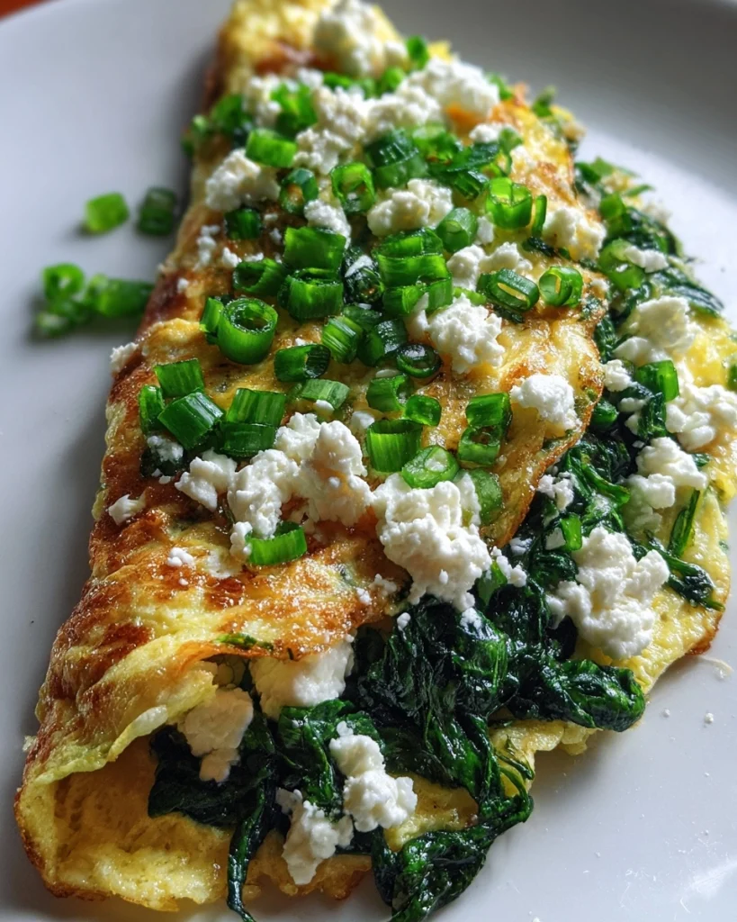 Omelet met spinazie, lente-ui en geitenkaas