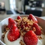 Ontbijtkom met aardbei, yoghurt en granola