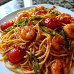 Pittige pasta met tomaat, garnalen en verse chili