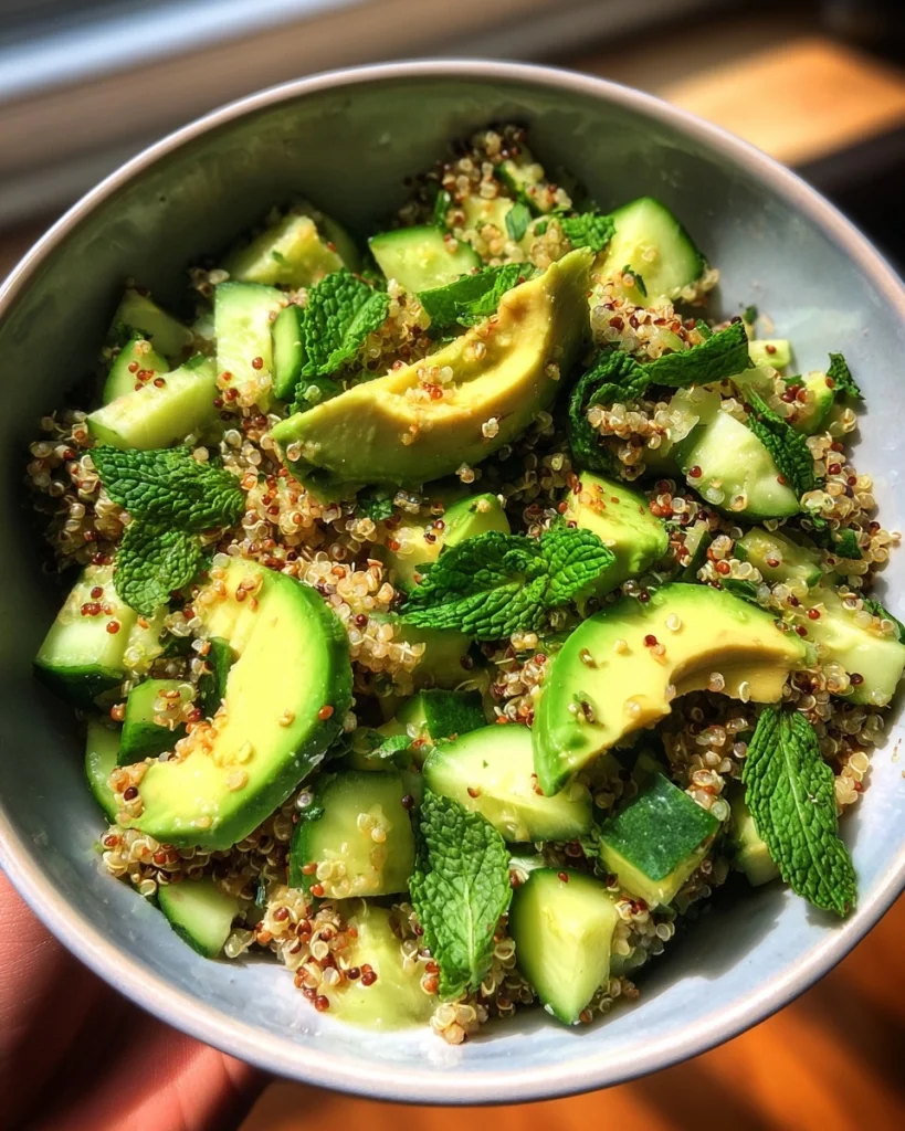 Quinoasalade met avocado, komkommer en munt