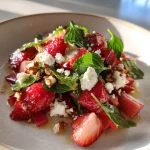 Salade met rabarber, aardbei en geitenkaas