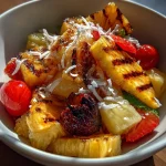Tropische fruitsalade met gegrilde ananas en kokos