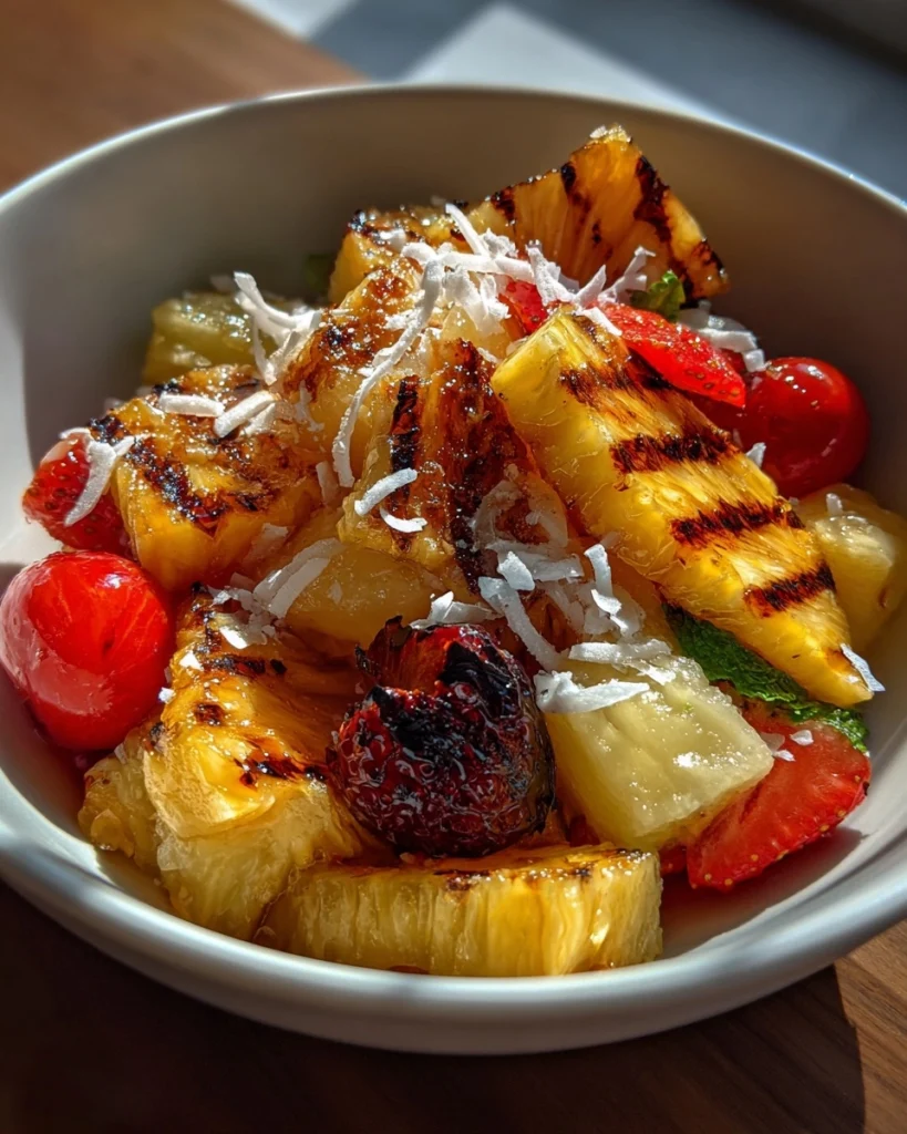 Tropische fruitsalade met gegrilde ananas en kokos: ontdek een frisse explosie van smaak!