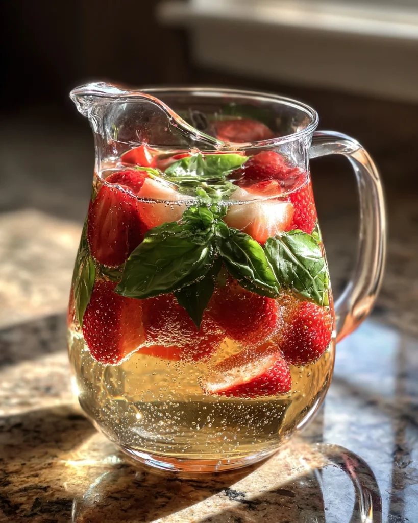 Witte sangria met aardbei en basilicum