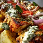 Griekse Kip Souvlaki Met Tzatziki Zoals Op Vakantie