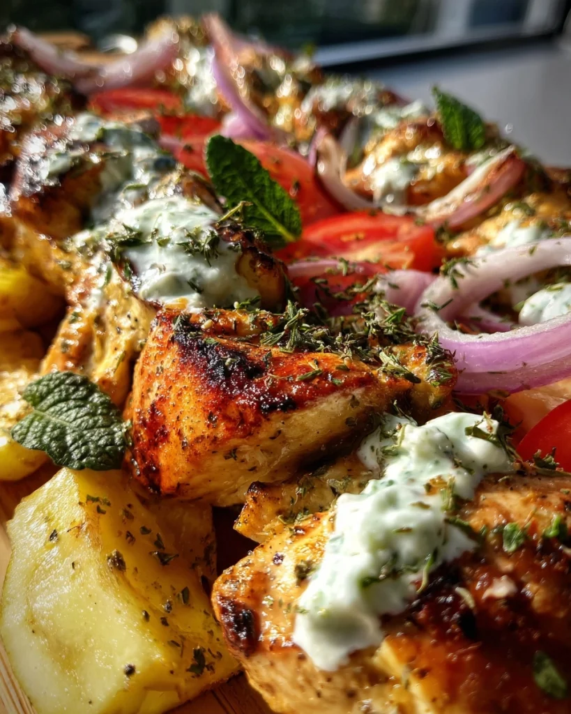 Griekse Kip Souvlaki Met Tzatziki Zoals Op Vakantie