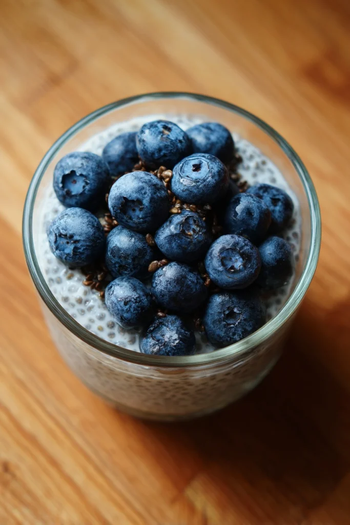 Chia pudding met blauwe bessen