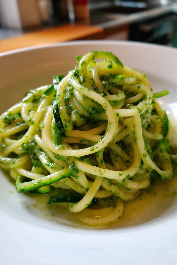 Courgette spaghetti met pesto