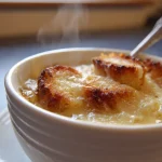 Uiensoep met kaascroutons