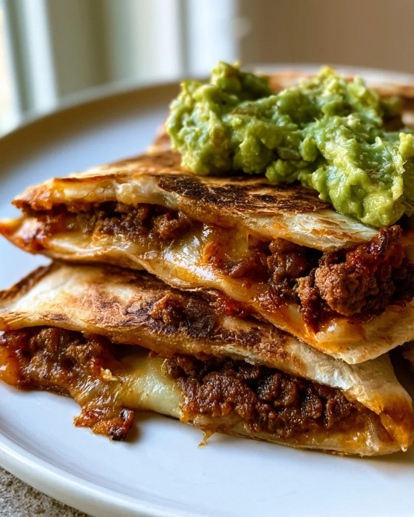 QUESADILLA MET GEKRUID GEHAKT EN GUACAMOLE
