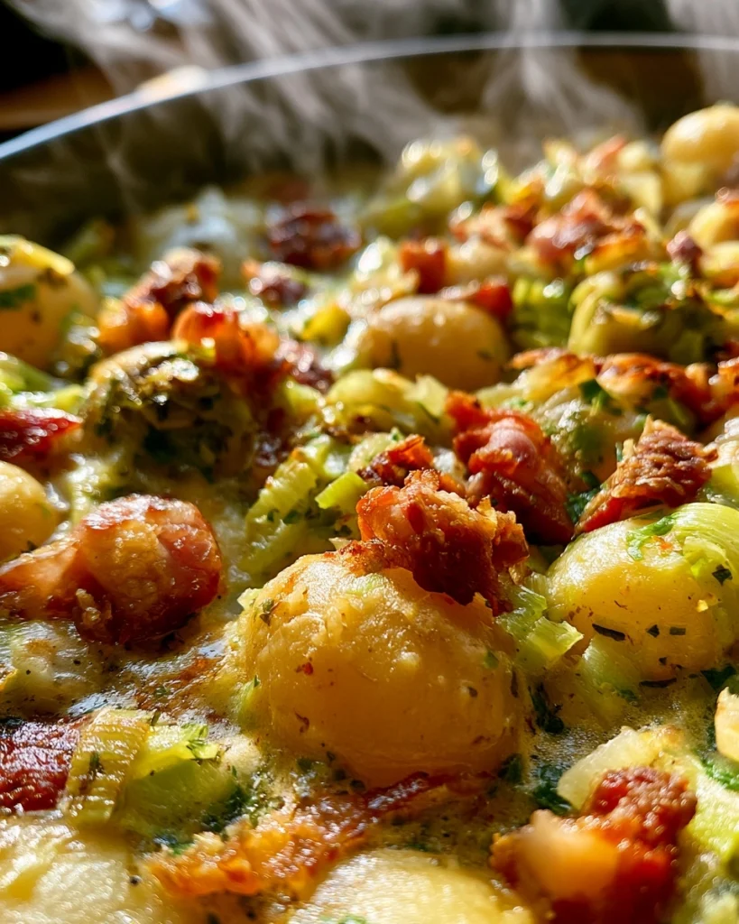 krieltjes-ovenschotel met prei en spekjes