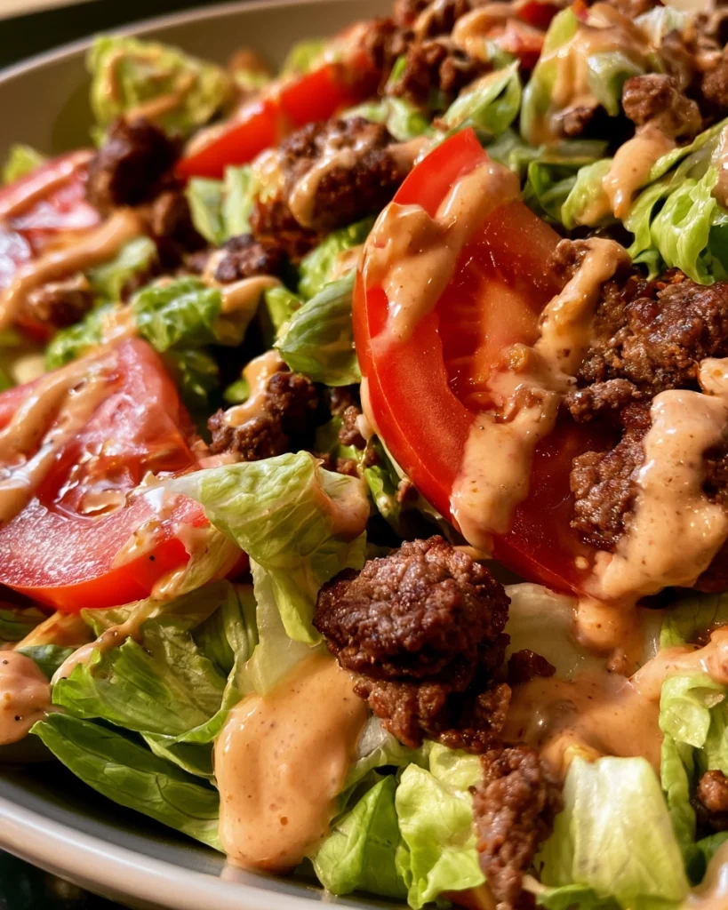 Cheeseburger Bowl met Sla, Tomaat en Burgersaus