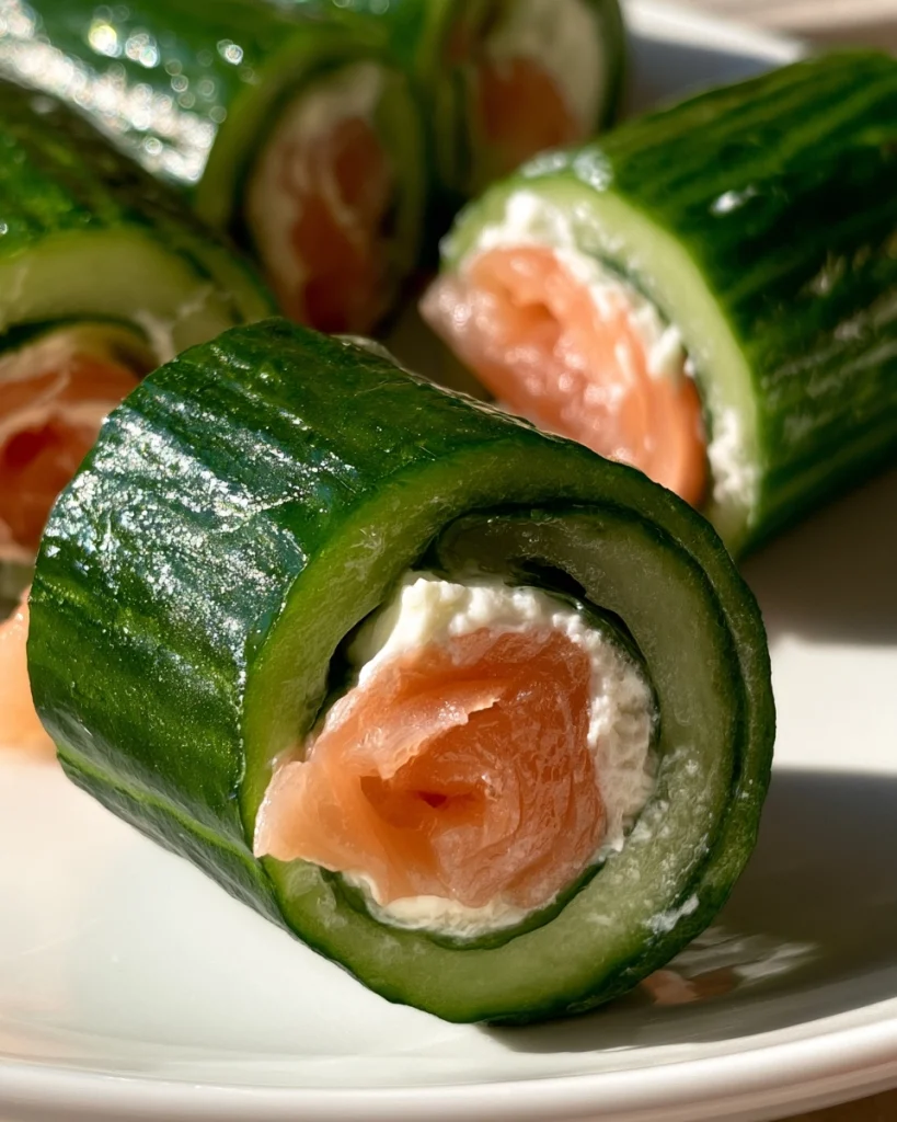 Koude Komkommerrolletjes met Roomkaas en Zalm