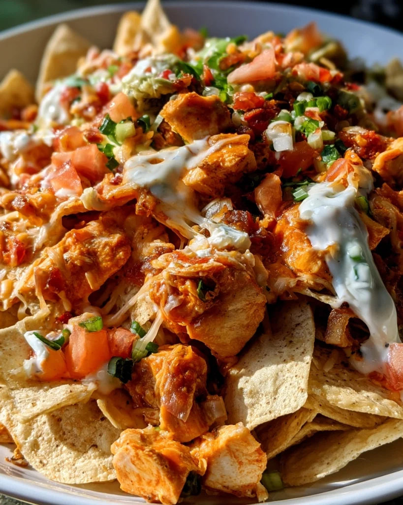 Loaded Buffalo Chicken Nachos met Ranch