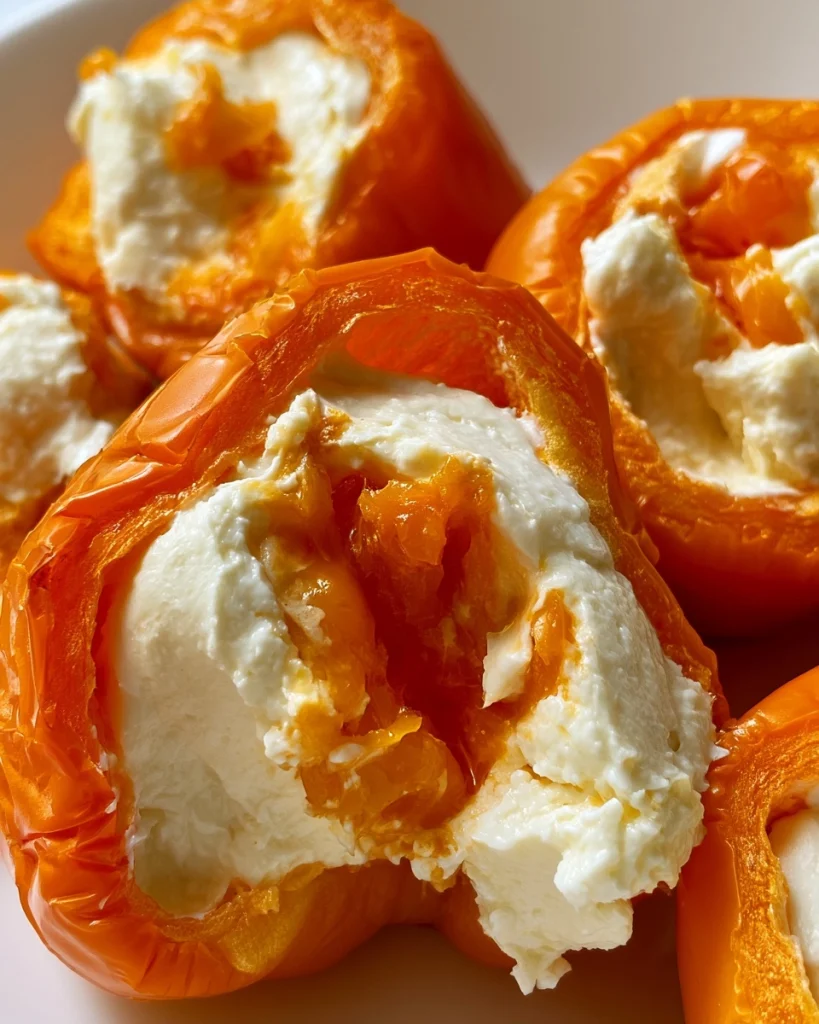 Oranje Paprikahapjes met Roomkaas en Cheddar