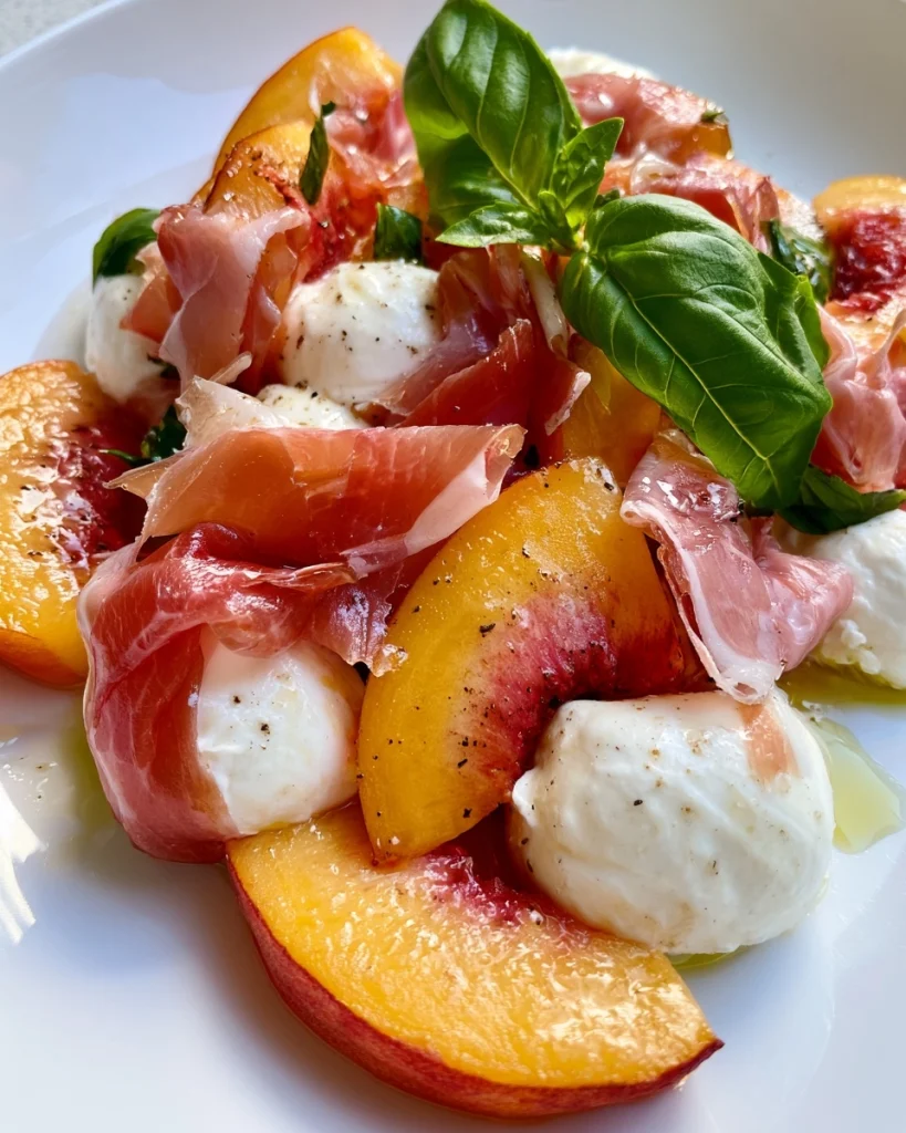 Perzik-Mozzarellasalade met Prosciutto en Basilicum