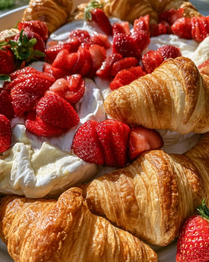 Romantische Picknickplank met Brie, Aardbeien en Croissants