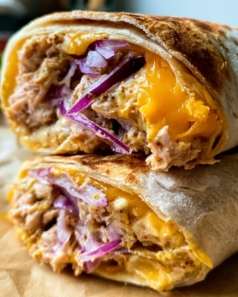 Tonijnwrap met Cheddar, Rode Ui en Mosterd