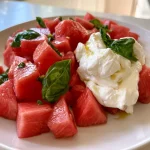 Watermeloensalade met Burrata en Basilicum